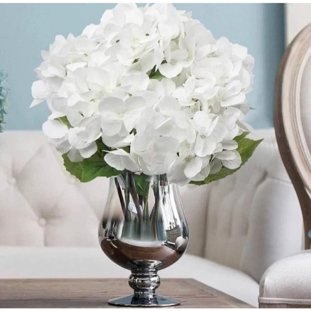 15 piece | White Hydrangeas Flowers w/ stems & Leaves Wedding Party Bouquet Cent